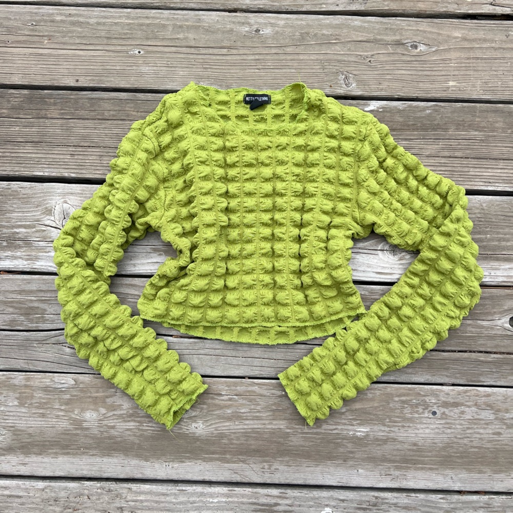 PrettyLittleThing Lime Green Textured Knit Crop Top